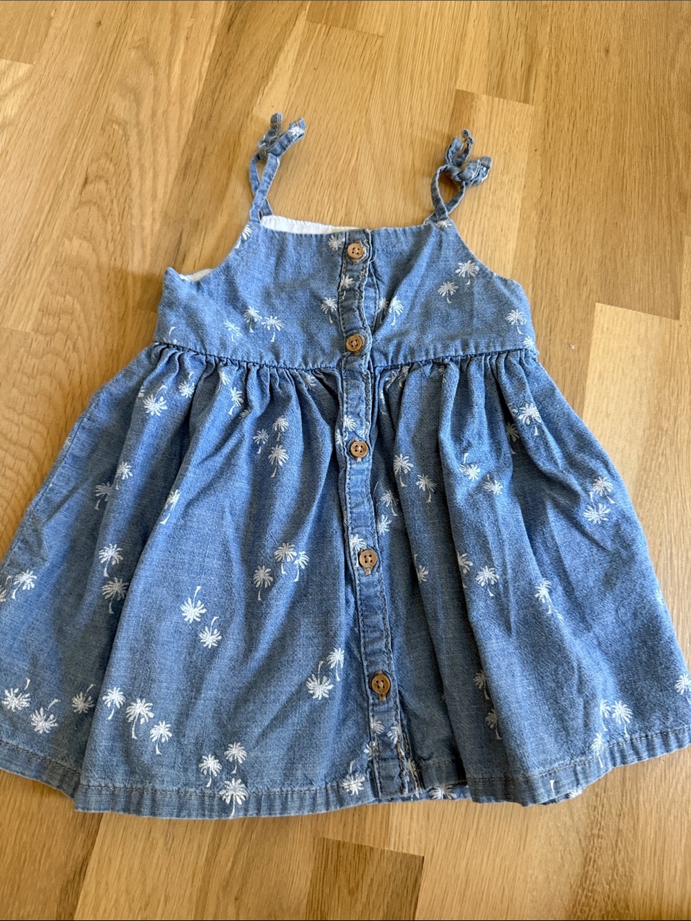 Girls Blue Palm-Print Button-Front Casual Dress